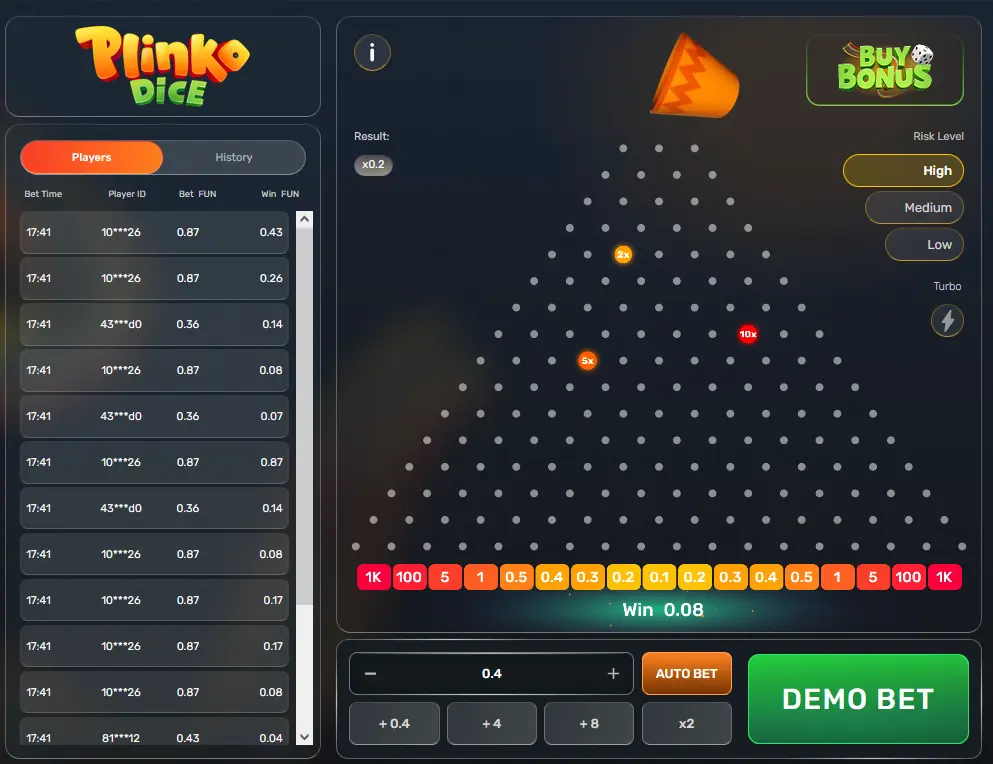 प्लिंको डाइस गेम शुरू करना प्लिंको डाइस गेम शुरू करना