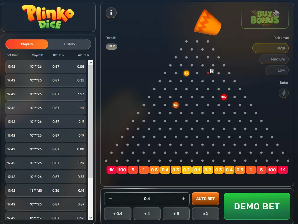 प्लिंको डाइस गेमप्ले प्लिंको डाइस गेमप्ले